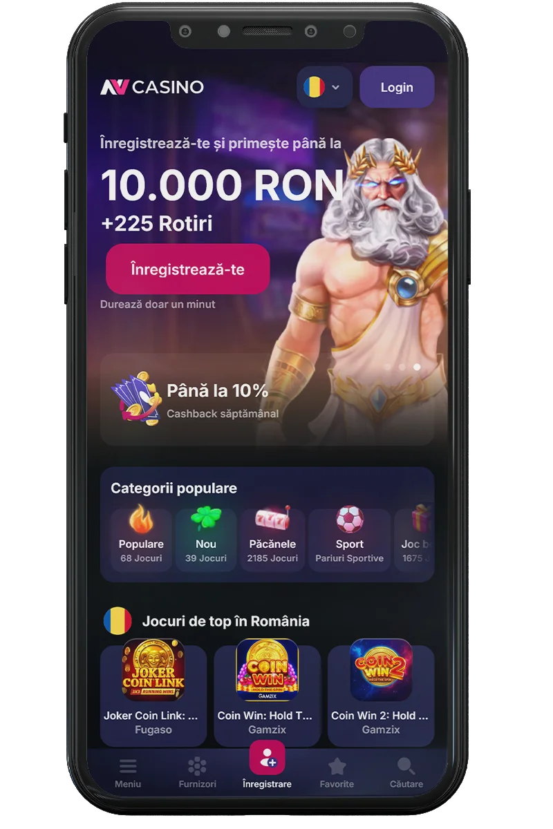 Captură de ecran a unui cazinou online pe un telefon mobil