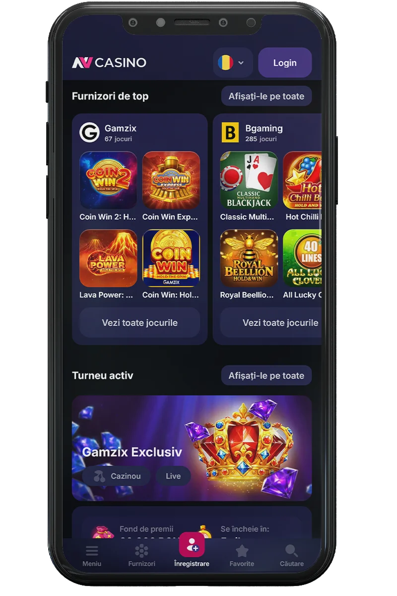 Captură de ecran a unui cazinou online pe un telefon mobil