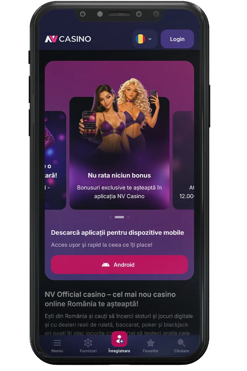 Captură de ecran a unui cazinou online pe un telefon mobil