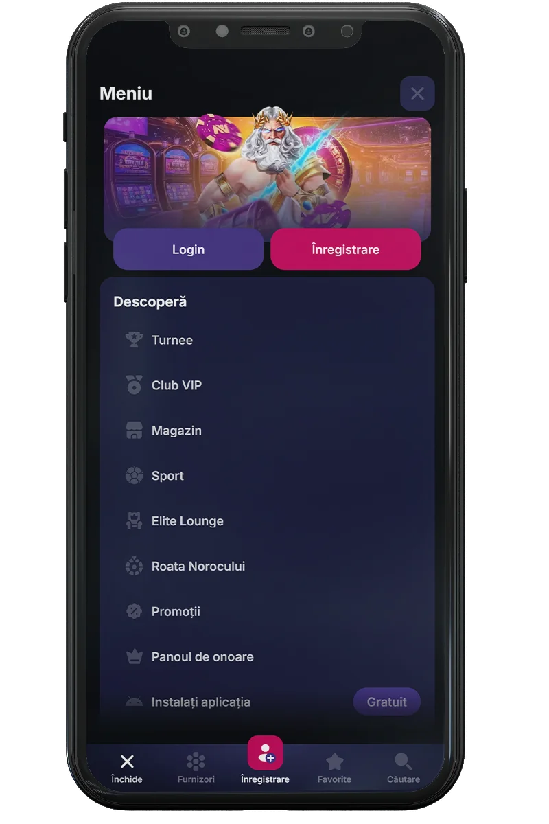 Captură de ecran a unui cazinou online pe un telefon mobil
